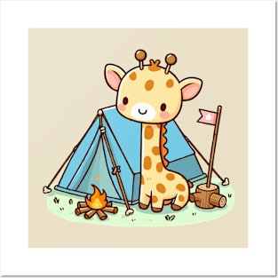 Funny giraffe Camping Posters and Art